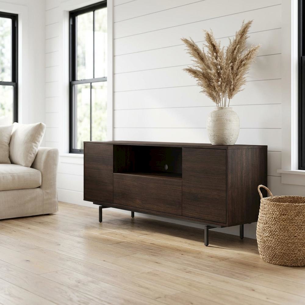 Walnut Laminate TV Console in Brown with Modern Design and Engineered Wood