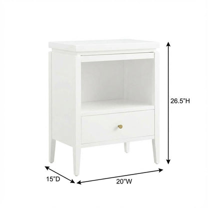 White Bedroom Nightstand, Gold Hardware, Casual, Farmhouse, Transitional Style