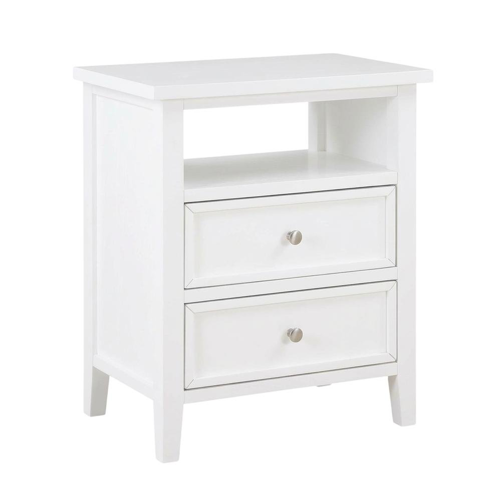 White Bedroom Nightstand with 2 Drawers and Modern Design
