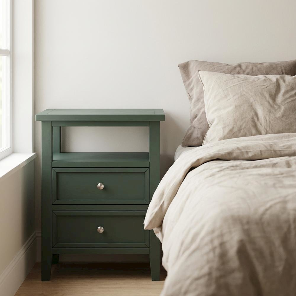 Vintage Green Nightstand with 2 Drawers and Classic Style