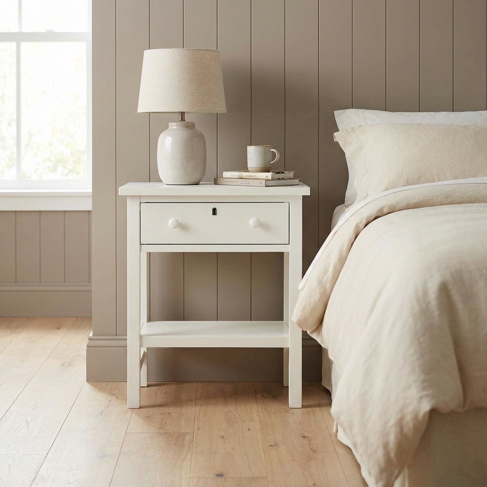 Antique White Nightstand with 1 Drawer and Casual Distressed Finish