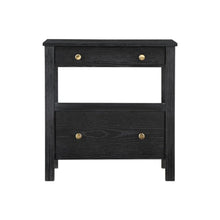 Black Nightstand, 2 Drawers, Modern Design, Sturdy Poplar, Veneer Construction