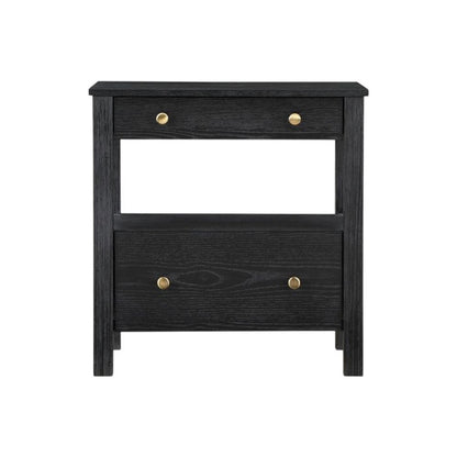 Black Nightstand, 2 Drawers, Modern Design, Sturdy Poplar, Veneer Construction