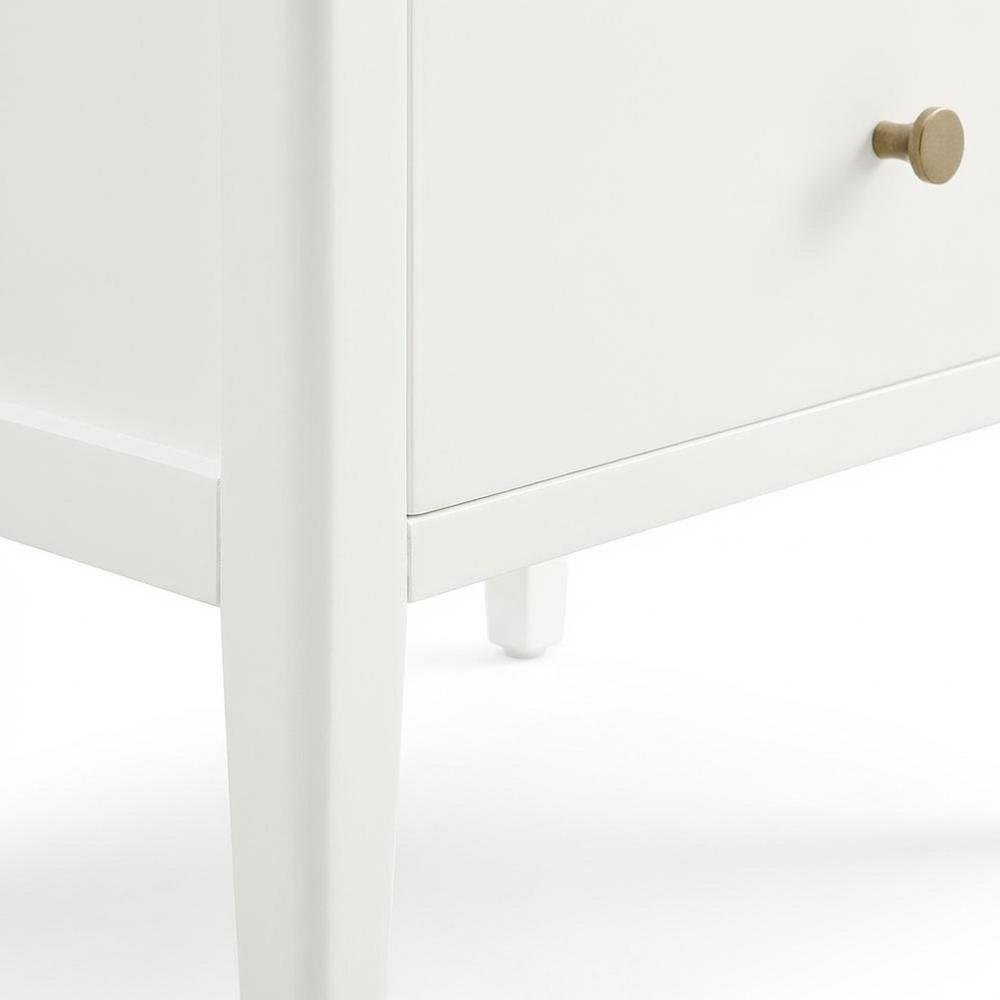 White Bedroom Nightstand, Gold Hardware, Casual, Farmhouse, Transitional Style