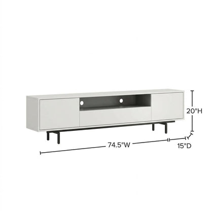 White Laminate TV Console with 3 Doors in Modern and Industrial Styles