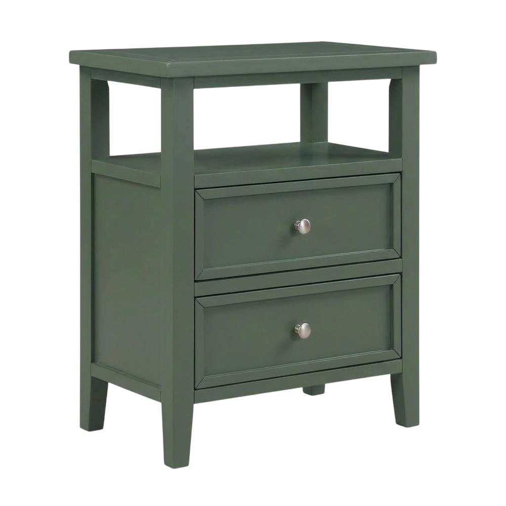 Vintage Green Nightstand with 2 Drawers and Classic Style