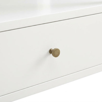 White Bedroom Nightstand, Gold Hardware, Casual, Farmhouse, Transitional Style