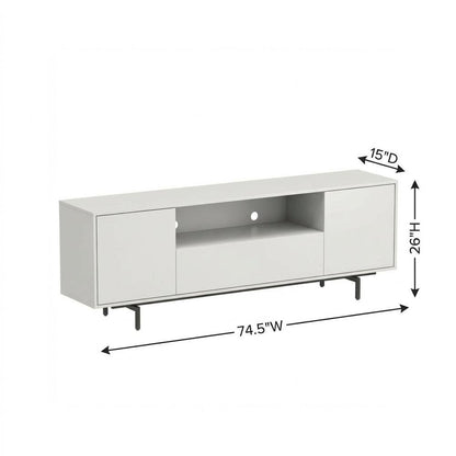 White Laminate TV Console with 3 Doors in Modern Industrial Style