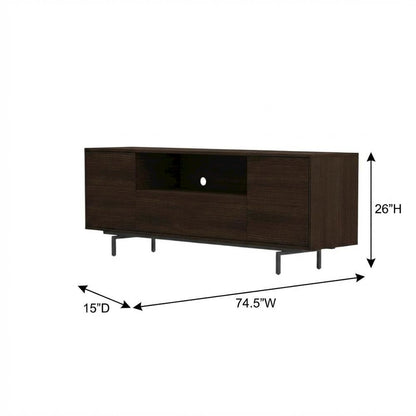 Walnut Laminate TV Console in Brown with Modern Design and Engineered Wood