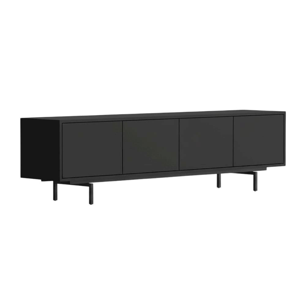 Black Laminate TV Console with 4 Doors in Modern and Industrial Style
