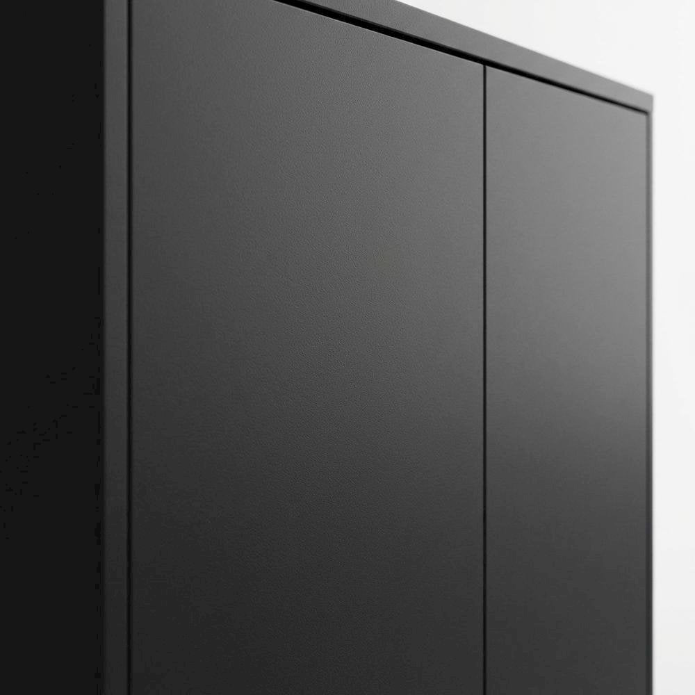 Black Laminate TV Console with Four Doors and Modern Style
