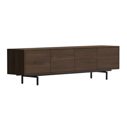 Industrial brown laminate TV console with four doors in engineered wood