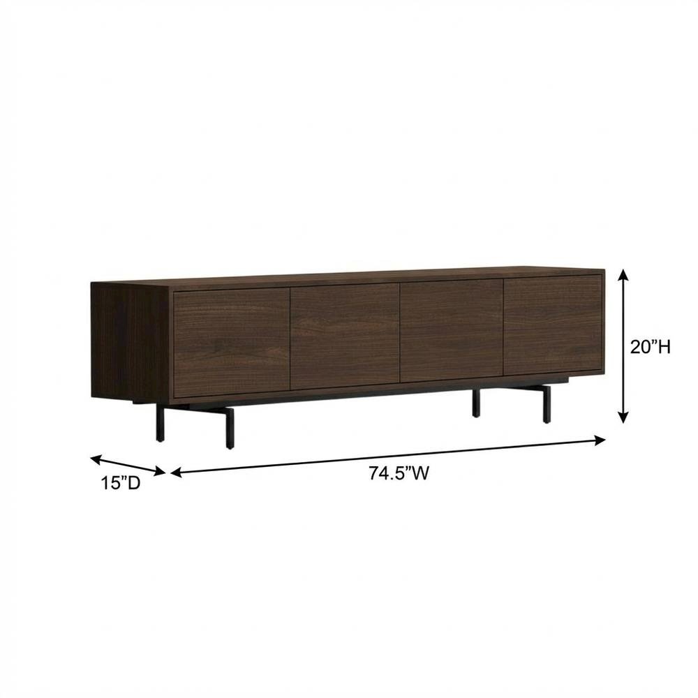 Industrial brown laminate TV console with four doors in engineered wood
