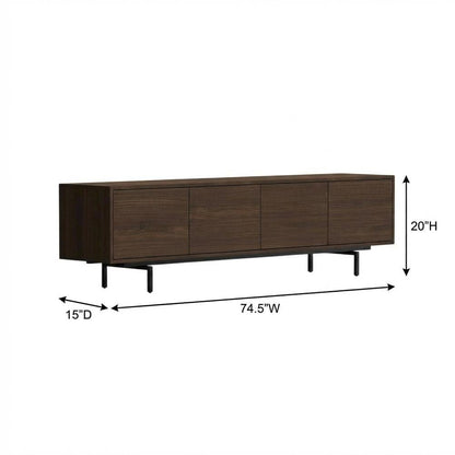 Industrial brown laminate TV console with four doors in engineered wood