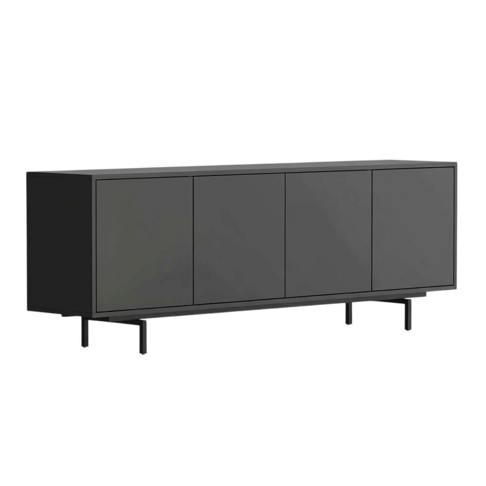 Black Laminate TV Console with Four Doors and Modern Style