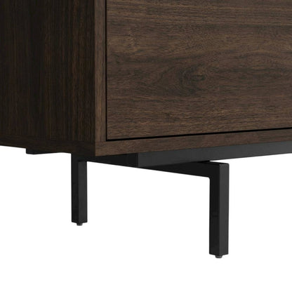 Wooden Walnut Finish TV Console with 4 Doors in Modern & Industrial Style