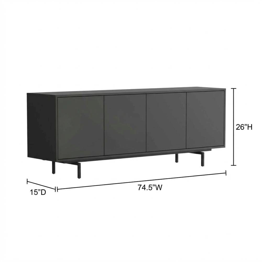 Black Laminate TV Console with Four Doors and Modern Style