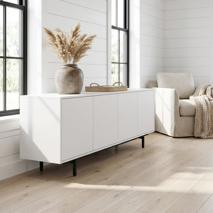Modern White Laminate TV Console with 4 Doors in Engineered Wood