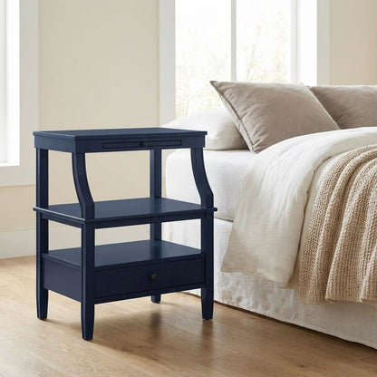 Midnight Blue Storage Nightstand, Spacious Shelf, Durable Poplar Construction