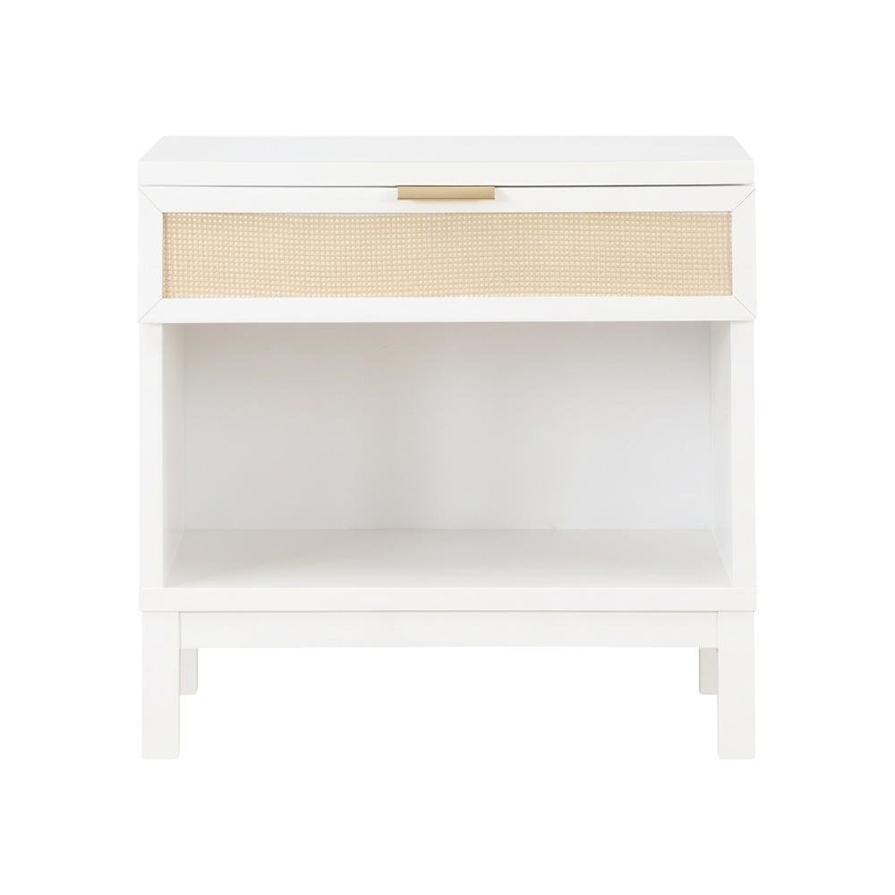 White Cane Bedroom Nightstand with 1 Drawer and Modern Design