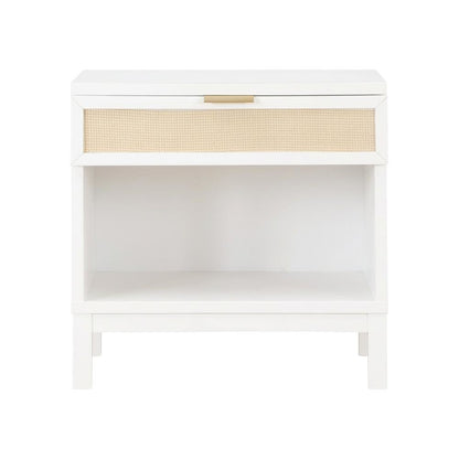 White Cane Bedroom Nightstand with 1 Drawer and Modern Design