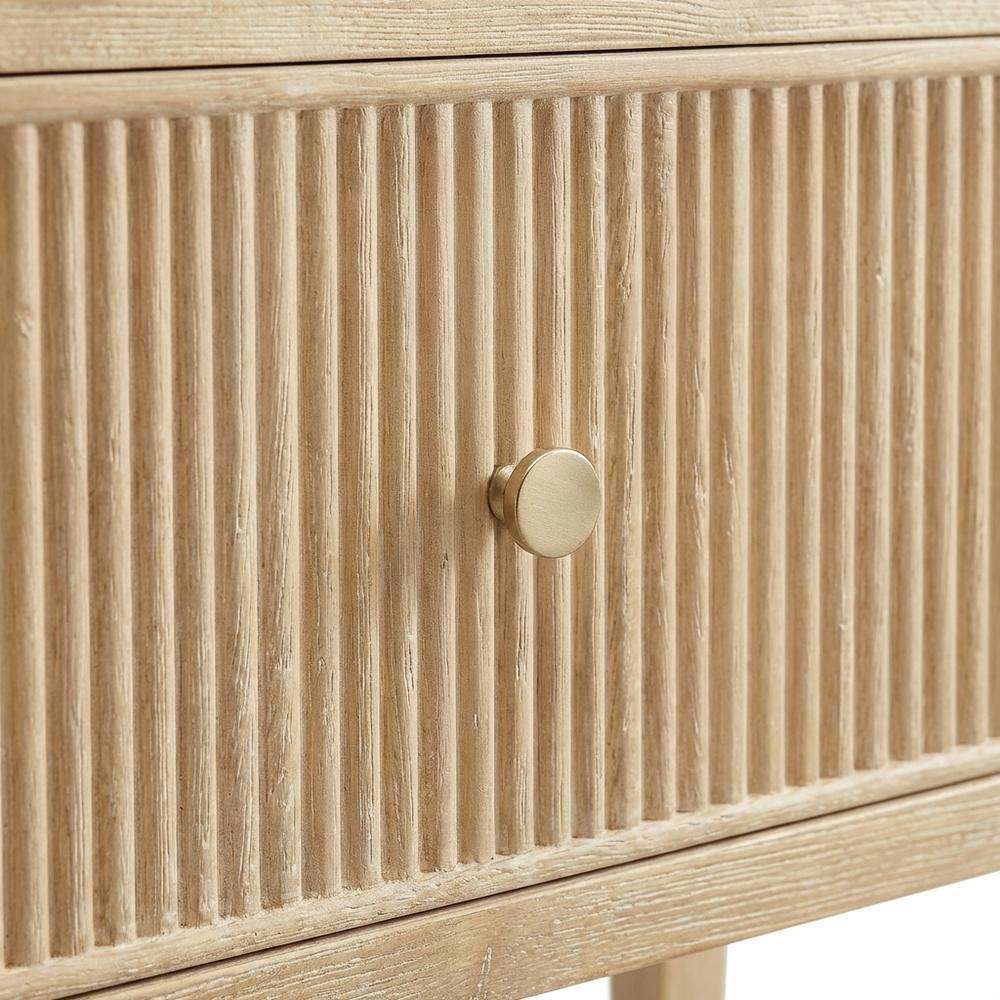 Wood Nightstand with Gold Hardware, Coastal, Scandinavian Style, Single Drawer