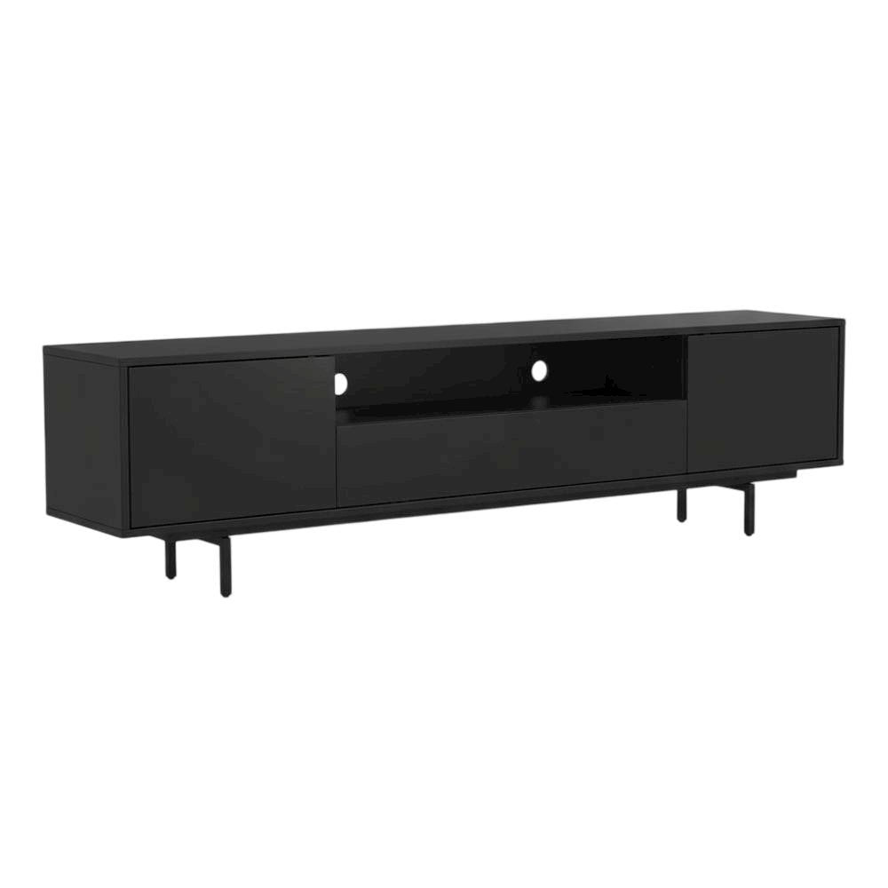 Black Laminate TV Console with 3 Doors and Modern Design