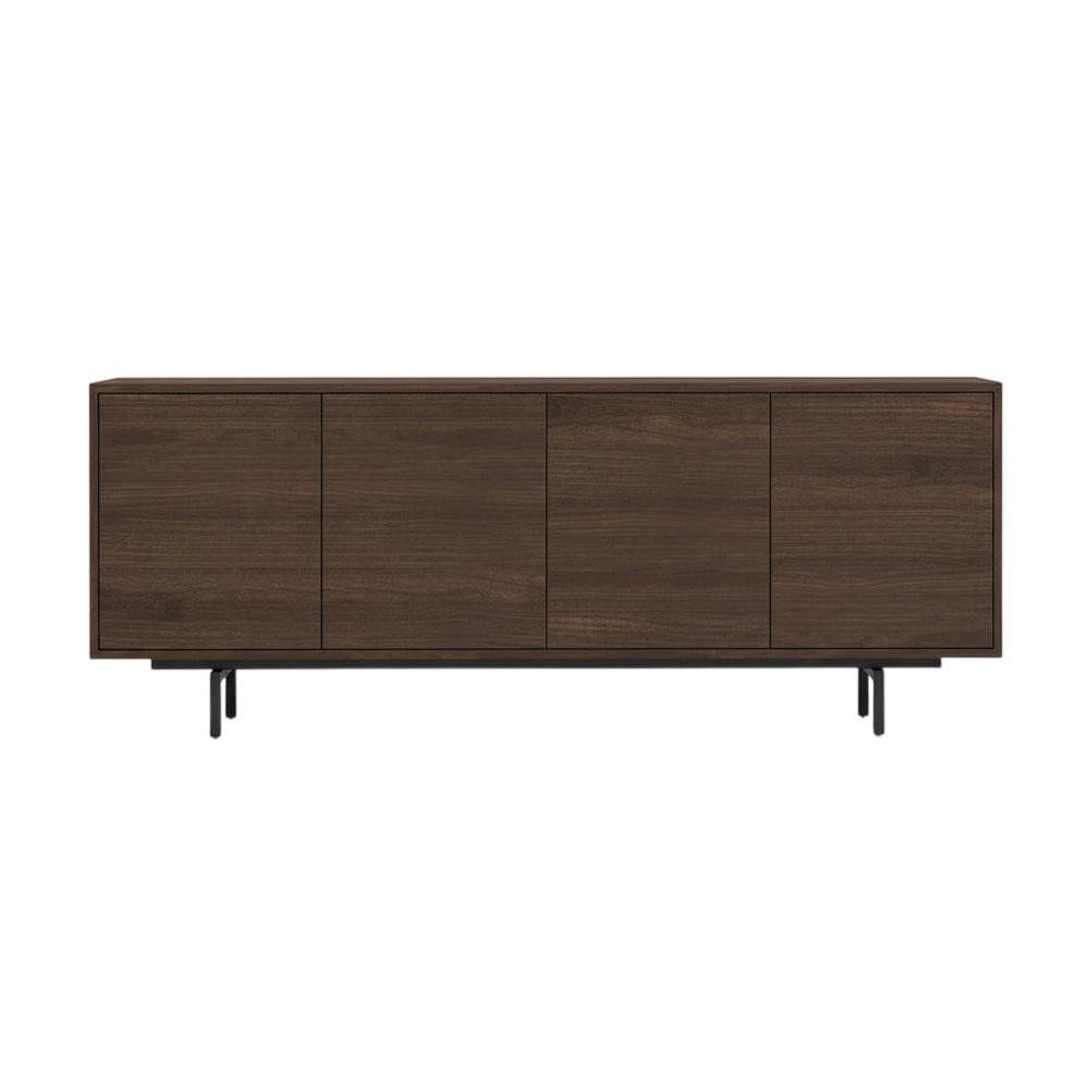Wooden Walnut Finish TV Console with 4 Doors in Modern & Industrial Style