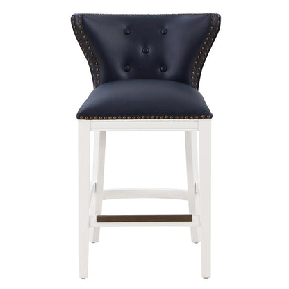 Marco Midnight Blue Faux Leather and White Wood Counter Stool