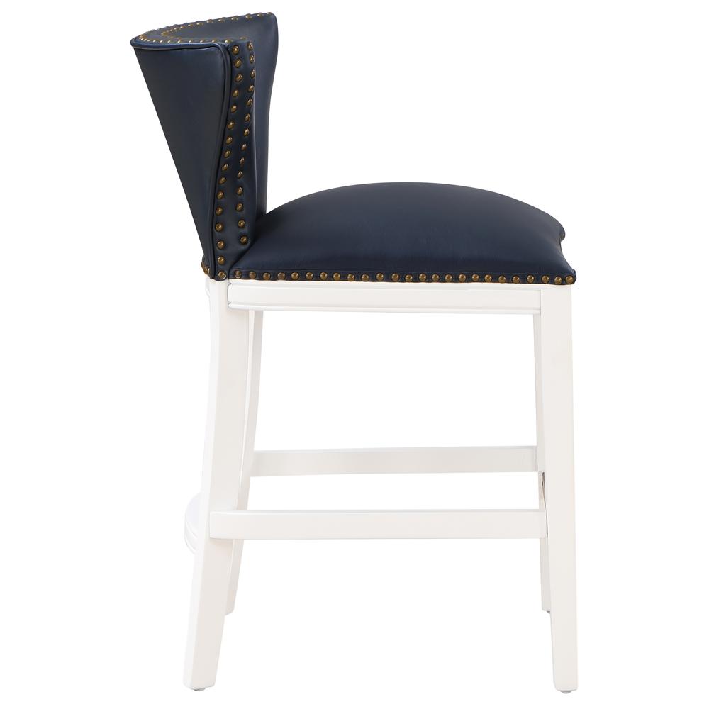 Marco Midnight Blue Faux Leather and White Wood Counter Stool