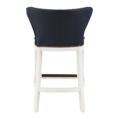 Marco Midnight Blue Faux Leather and White Wood Counter Stool