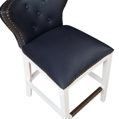 Marco Midnight Blue Faux Leather and White Wood Counter Stool
