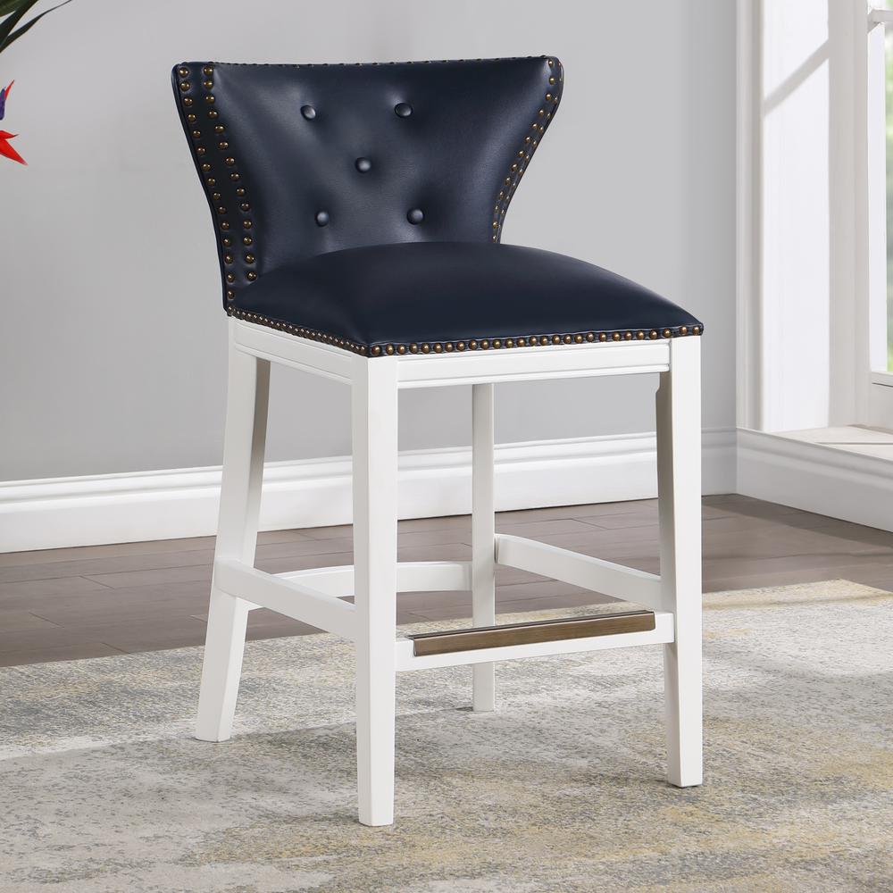 Marco Midnight Blue Faux Leather and White Wood Counter Stool