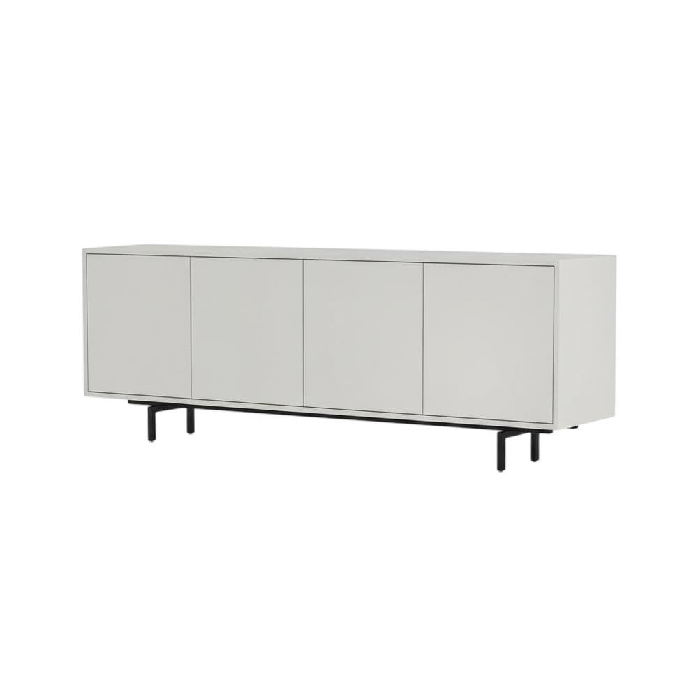 Modern White Laminate TV Console with 4 Doors in Engineered Wood