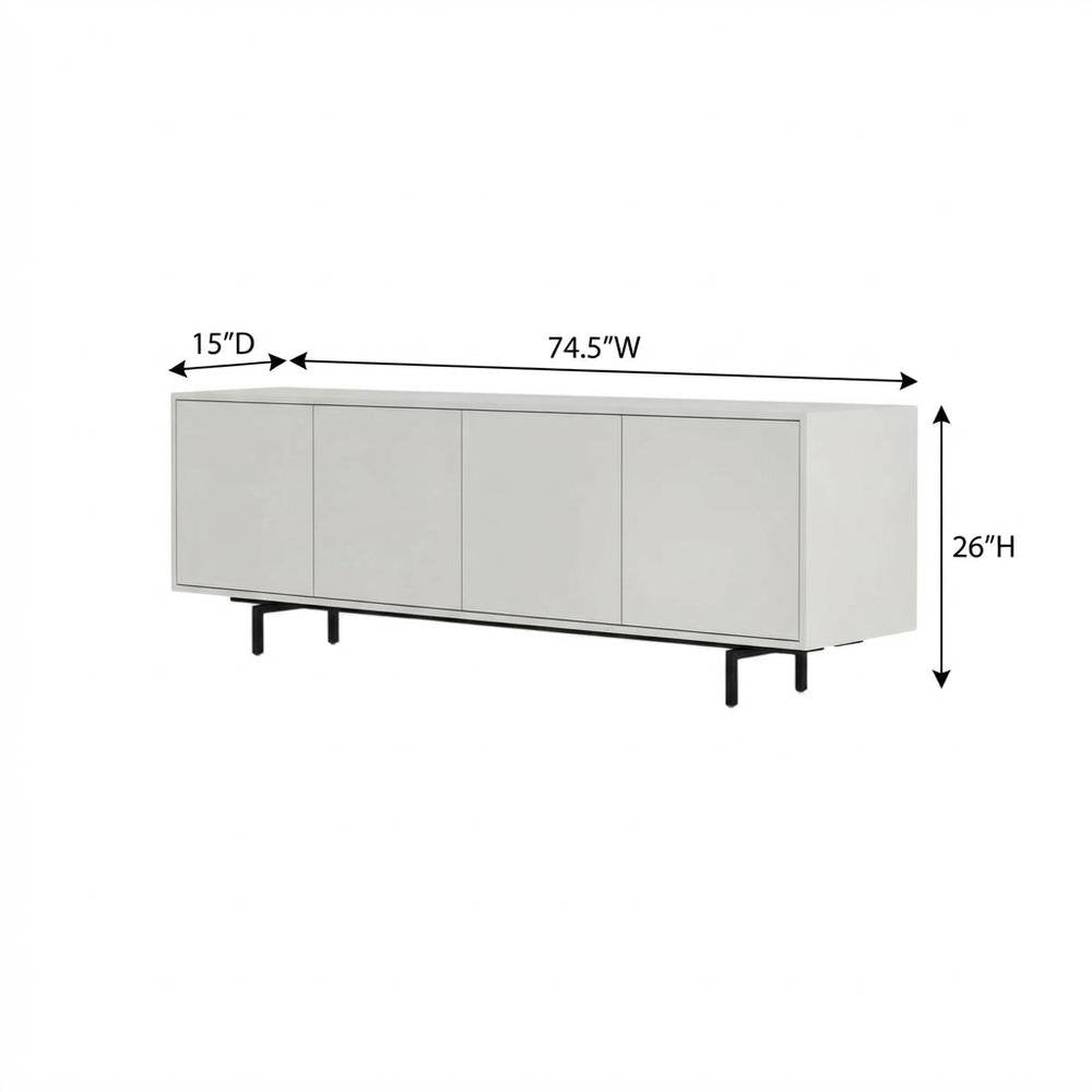 Modern White Laminate TV Console with 4 Doors in Engineered Wood