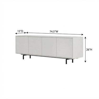 Modern White Laminate TV Console with 4 Doors in Engineered Wood