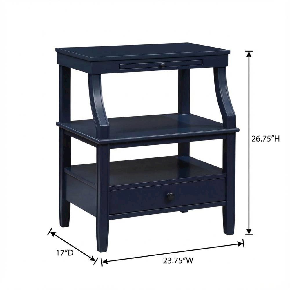 Midnight Blue Storage Nightstand, Spacious Shelf, Durable Poplar Construction