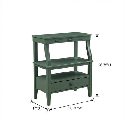 Vintage Green Storage Nightstand with Poplar Solids and Plywood Storage Space