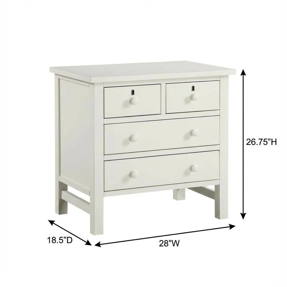 Antique White Nightstand with 4 Drawers and Faux Keyhole Accents