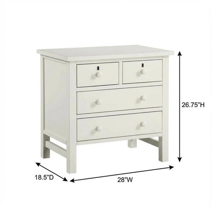 Antique White Nightstand with 4 Drawers and Faux Keyhole Accents