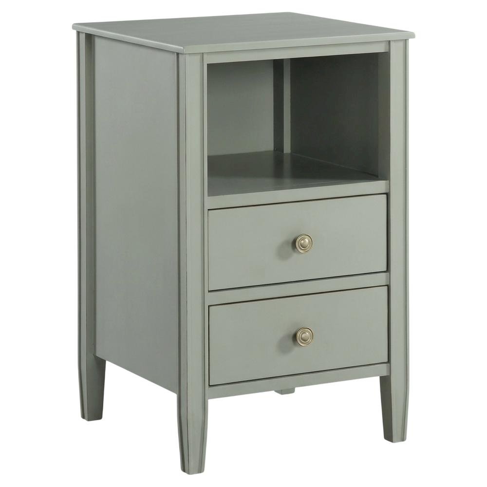 Antique Gray Nightstand with Hardware and 2 Drawers for Storage
