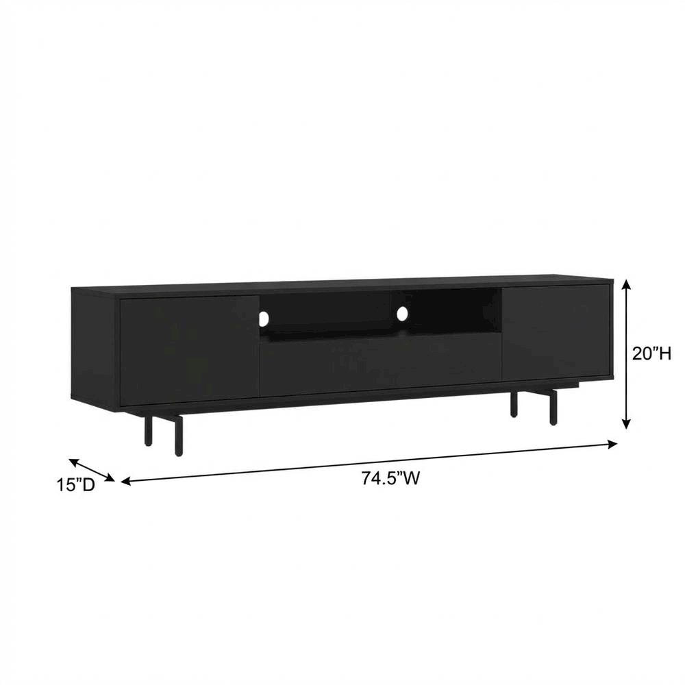 Black Laminate TV Console with 3 Doors and Modern Design