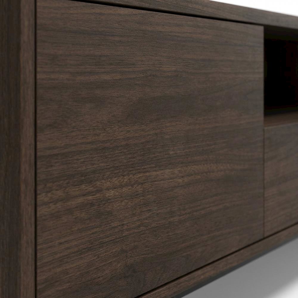 Walnut Finish Modern TV Console with 3 Doors in Engineered Wood