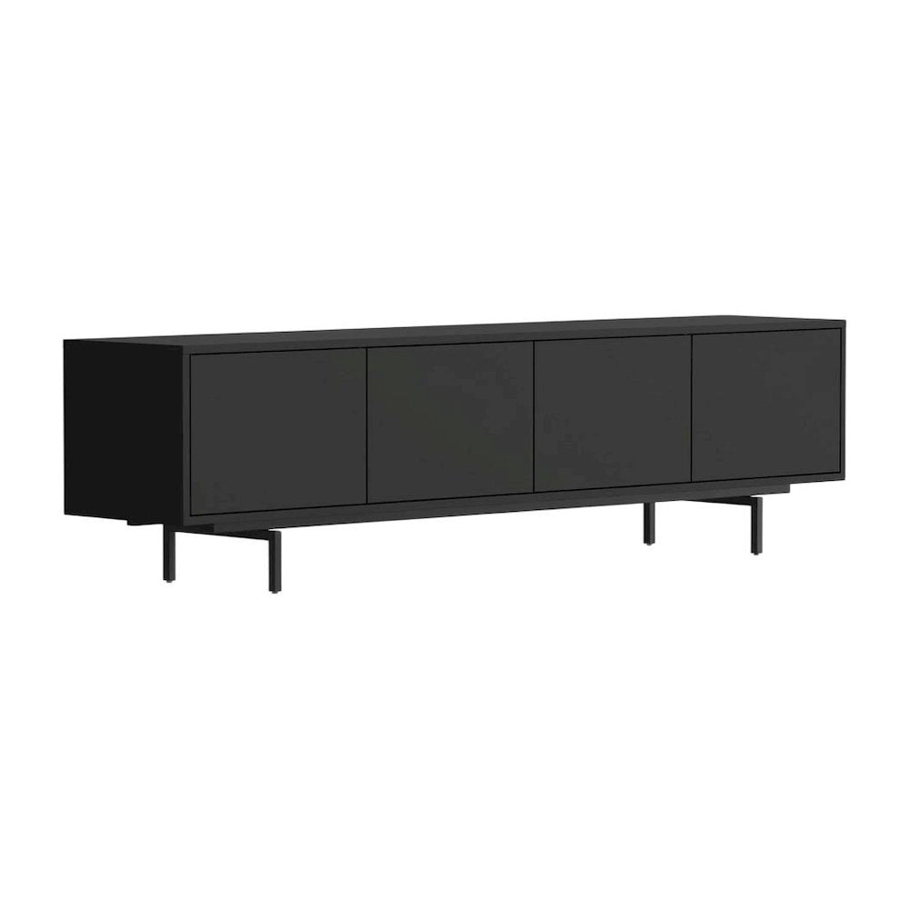 Black Laminate TV Console with 4 Doors in Modern and Industrial Style