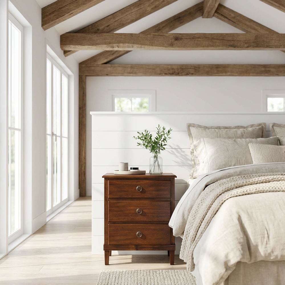 Brown Nightstand with 3 Drawers and Contemporary Design