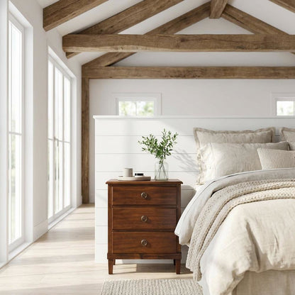 Brown Nightstand with 3 Drawers and Contemporary Design