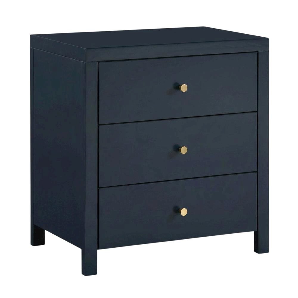 Midnight Blue Nightstand with Three Drawers and Casual Style