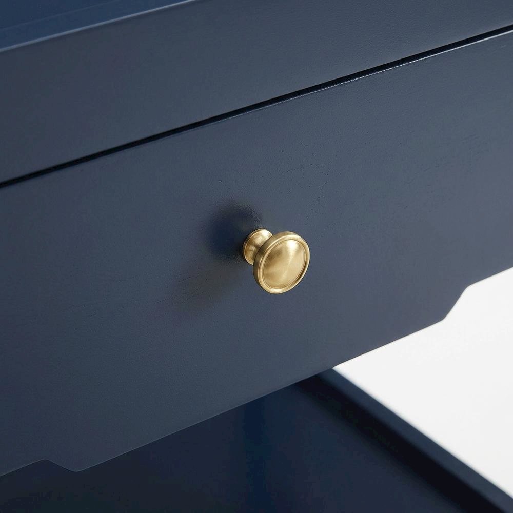 Midnight Blue Nightstand with Gold Hardware and Modern Style
