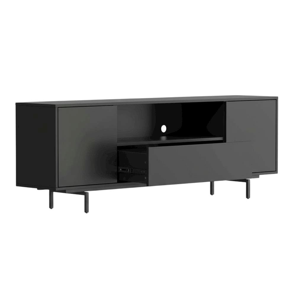 Black Laminate TV Console with 3 Doors and Modern Design