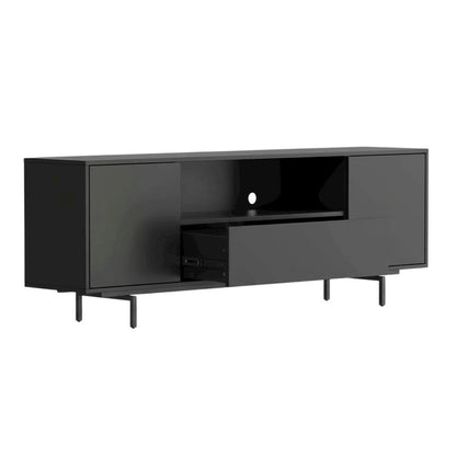 Black Laminate TV Console with 3 Doors and Modern Design